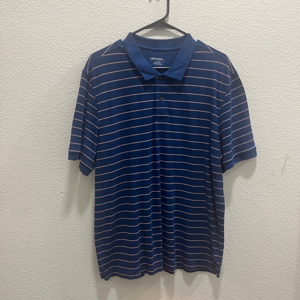 UNTUCKit men’s polo style shirt.  100% Pima cotton. XL navy w/pinstripes